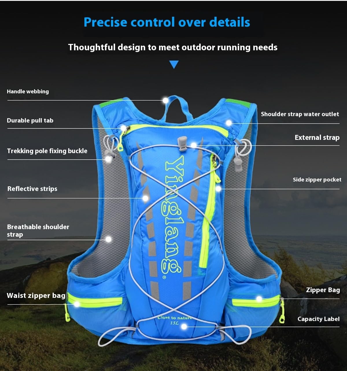 Ventilated Hydration Running Vest with Multiple Zipper Pockets - No Bladder