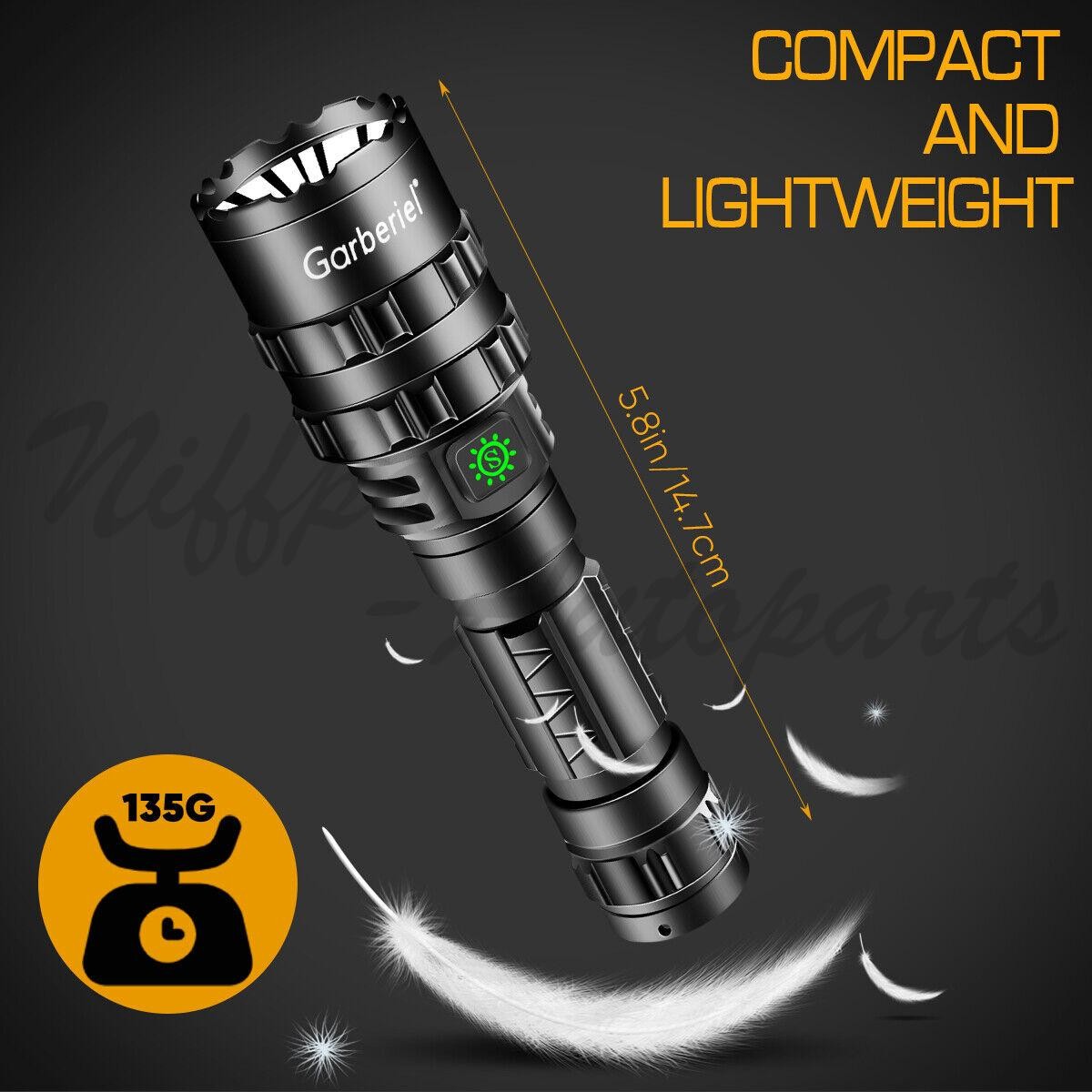 High Power Tactical LED Flashlight with Rechargeable Battery, IP6 Waterproof
