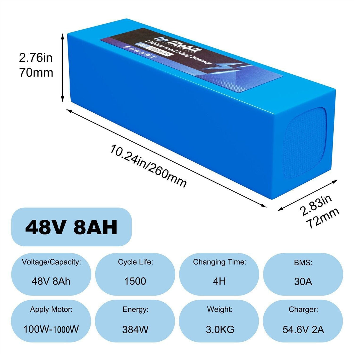 48V Lithium Ebike Battery for 200W-1500W Electric Bicycle Scooter Motor