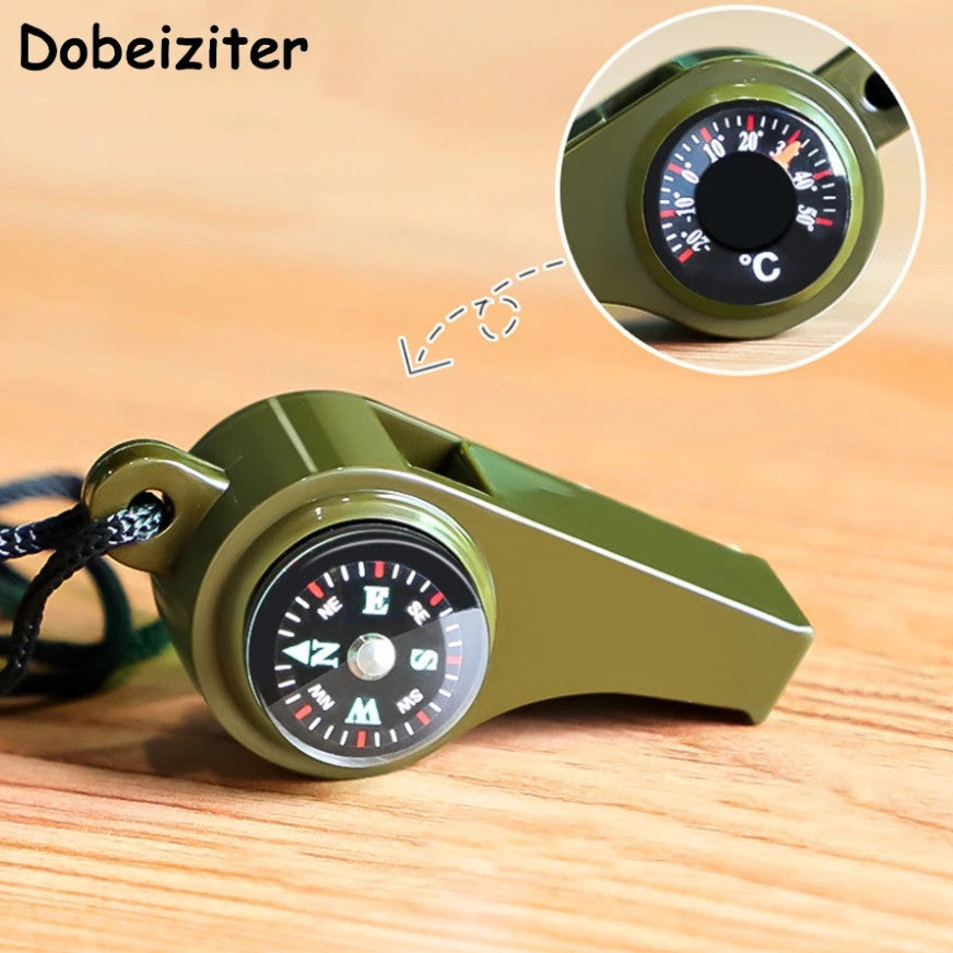 Emergency Rescue Whistle with Compass Thermometer Keychain - High Decibel Outdoor Survival Tool