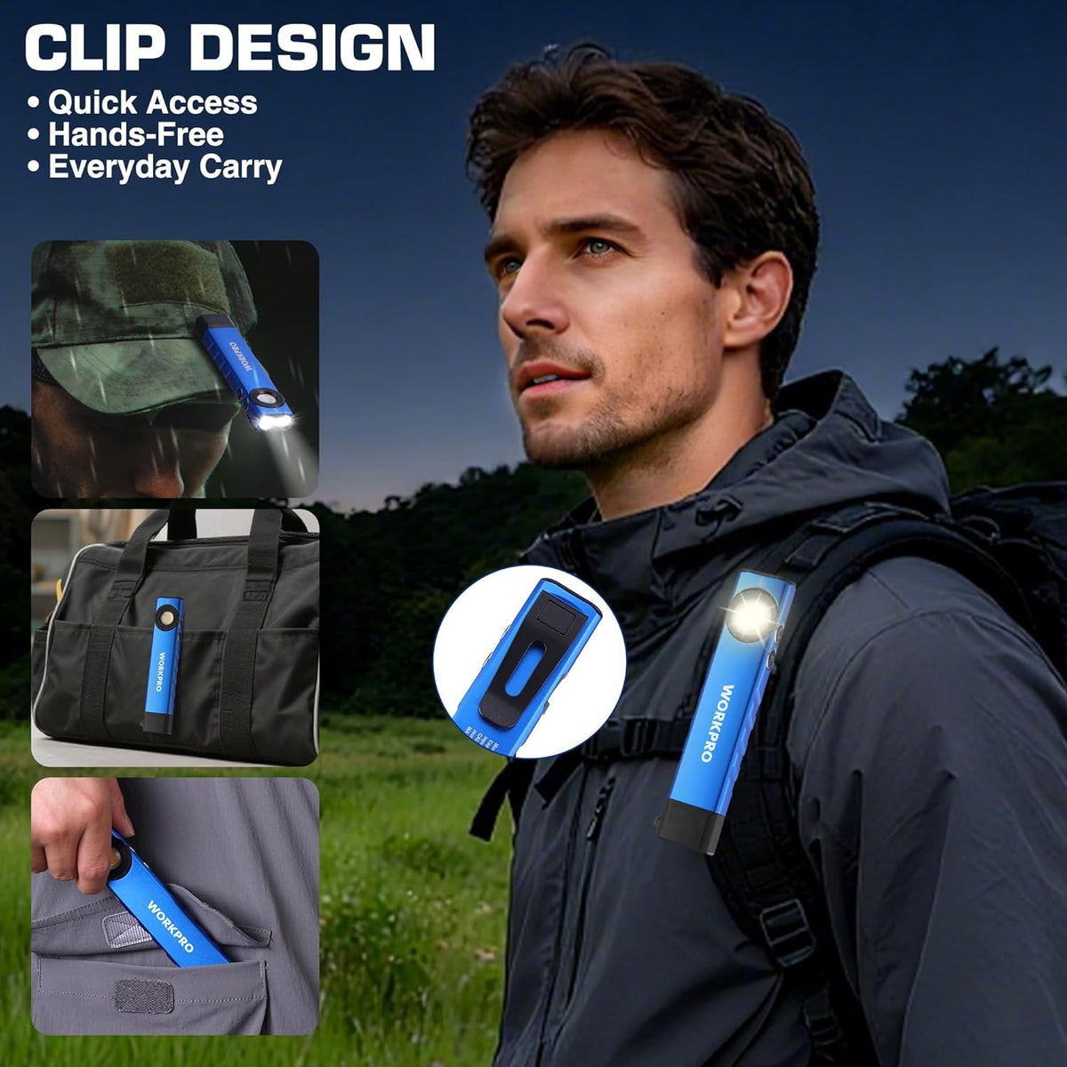 Rechargeable LED Work Light with UV and Dimming, Compact Pocket Flashlight