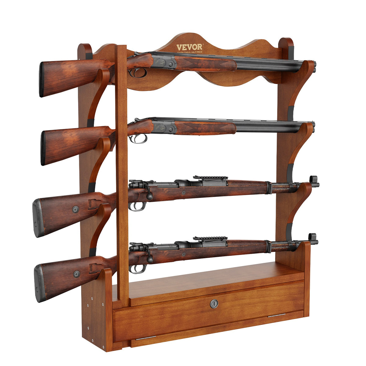 Wood Gun Rack Wall Mount for 4 Rifles - Durable Firearm Display and Storage