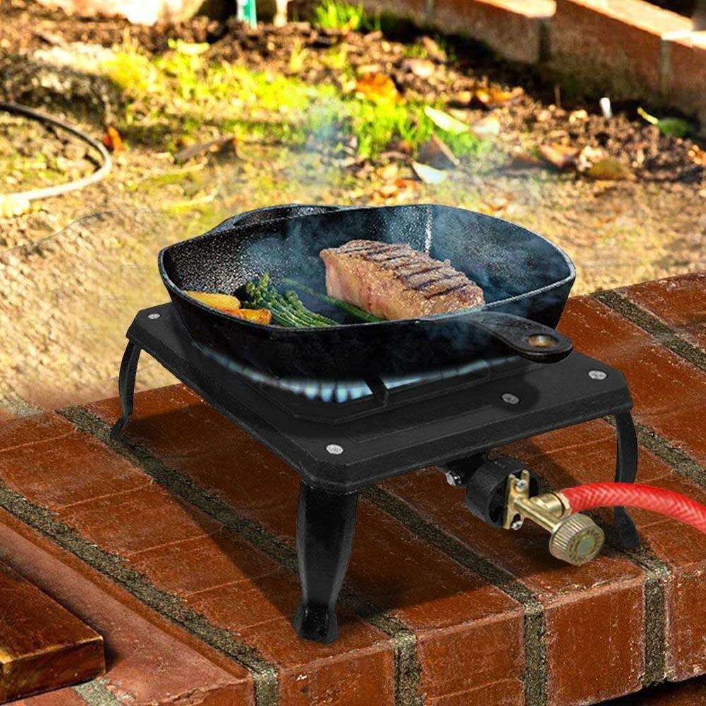 Outdoor Portable Propane Camp Stove with Adjustable Flame and Gas Hose