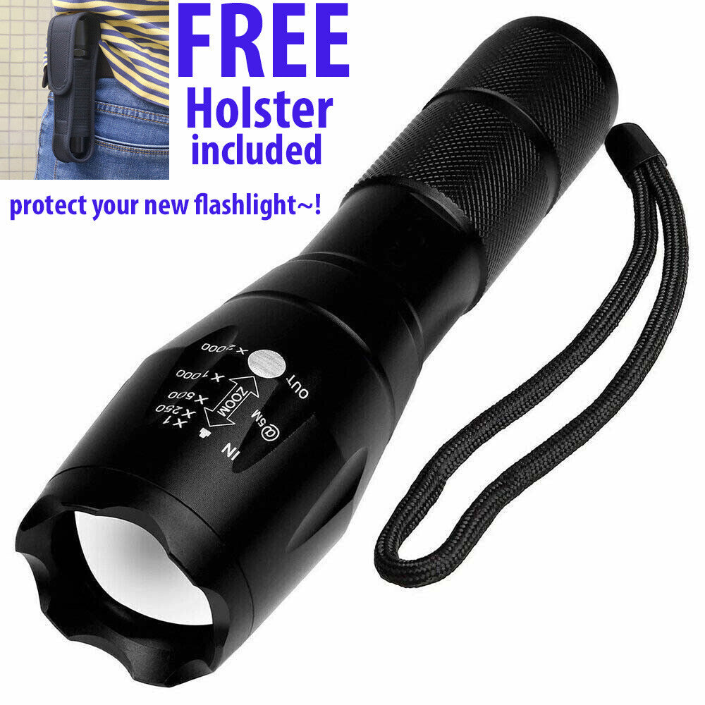 Military-Grade LED Tactical Flashlight with Zoom & Strobe, Waterproof, Self Defense