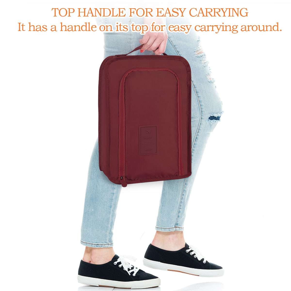 Travel Waterproof Shoe Storage Bag with Mesh Pocket and Zipper Closure