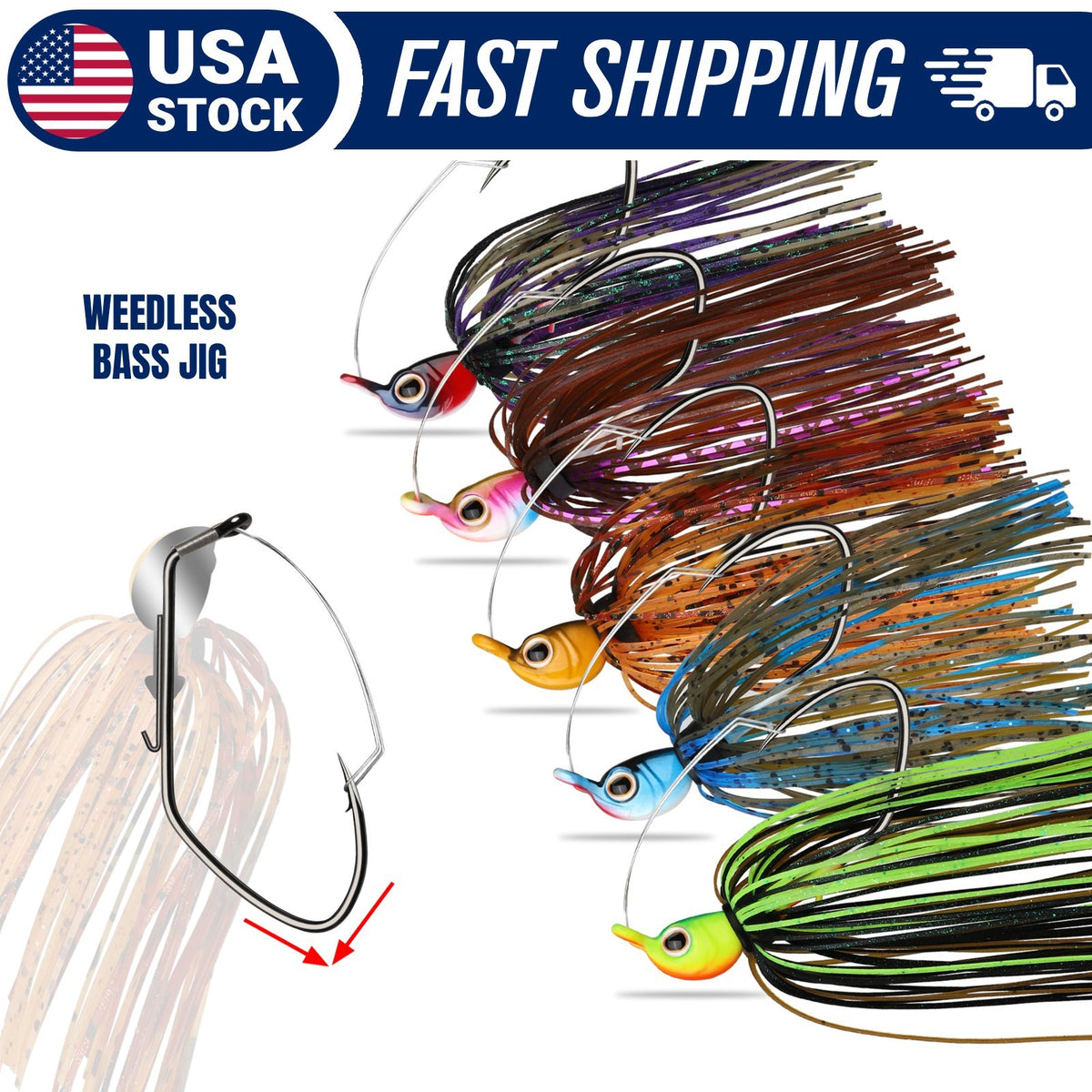5pcs Weedless Bass Jigs 1/4oz Swim Fishing Lures for Bass Pike Walleye