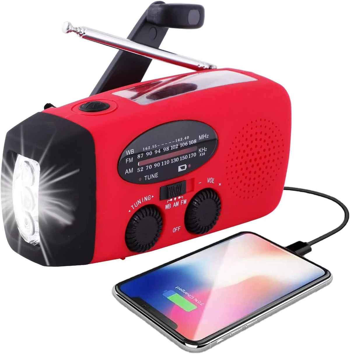 Emergency Weather Radio with Solar Crank Power Bank & LED Flashlight