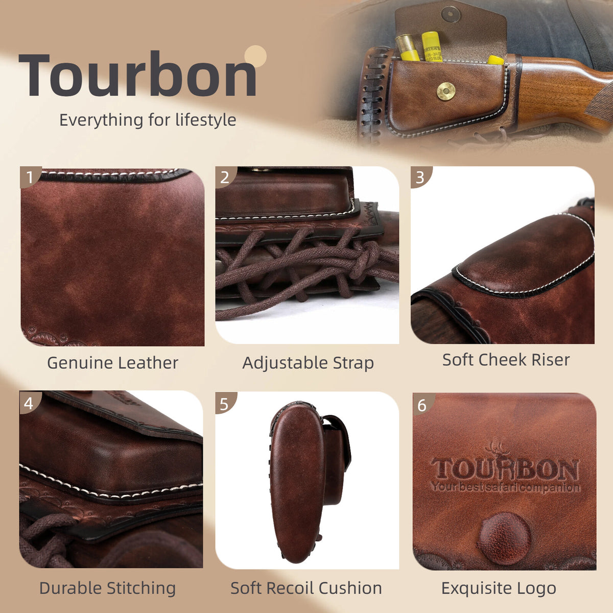 Leather Rifle Recoil Pad with Cheek Rest and Adjustable Stock Cover