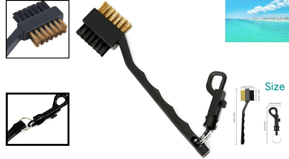 Golf Club Cleaning Brush with Brass & Nylon Bristles, Compact & Lightweight