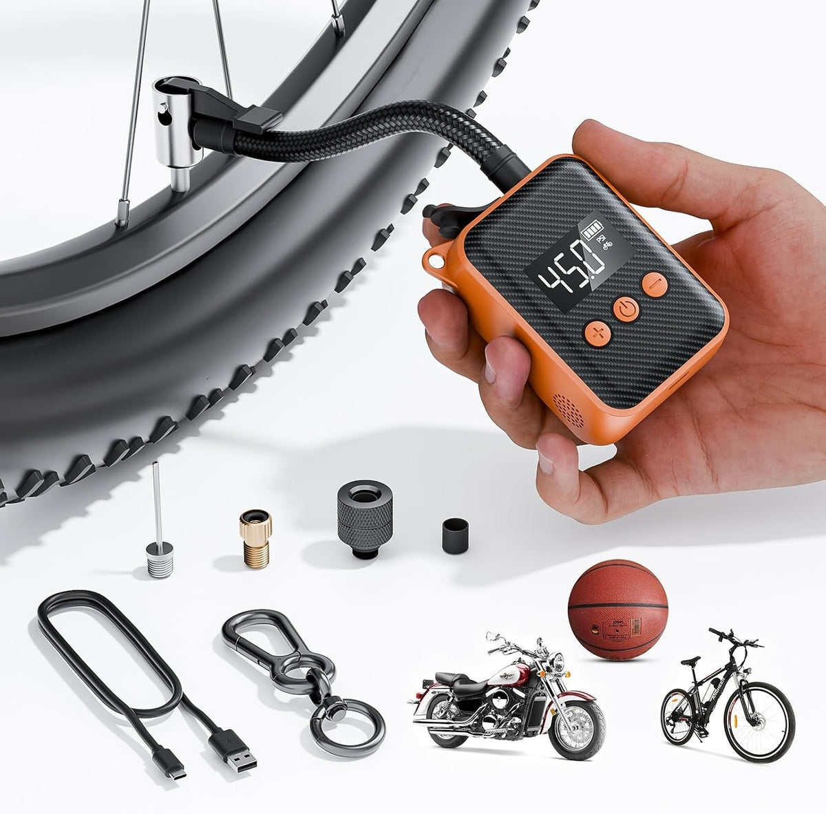 Portable Bike Pump with Gauge 130 PSI Mini Tire Inflator for Bikes & Sports Equipment
