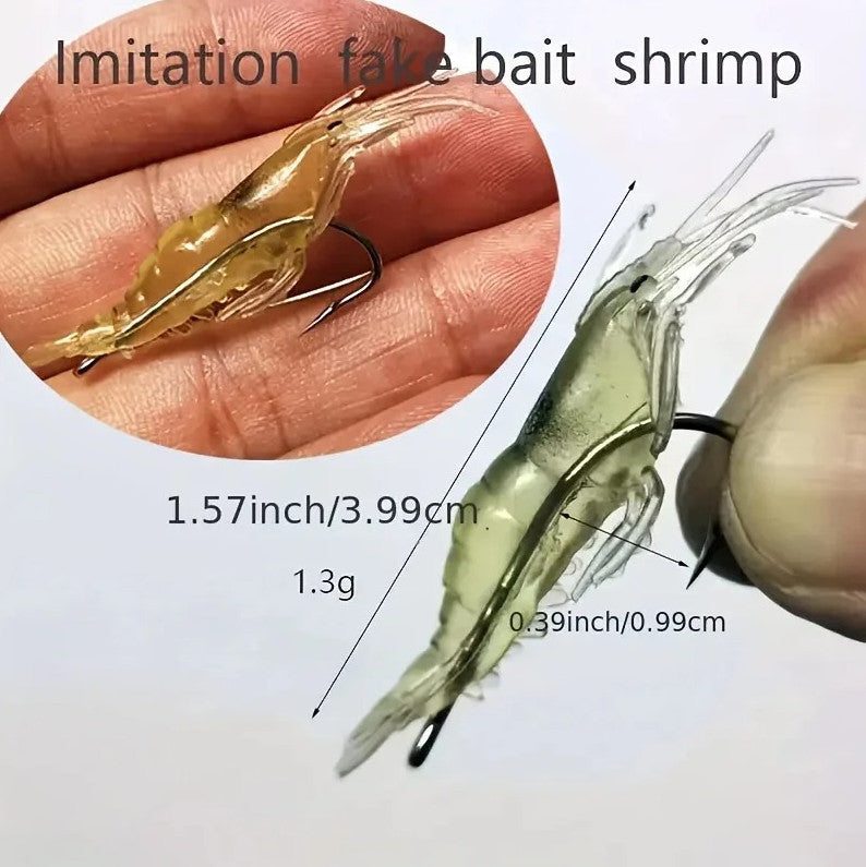 Luminous Soft Shrimp Lures Set - 3D Fish Bait with Hooks & Beads