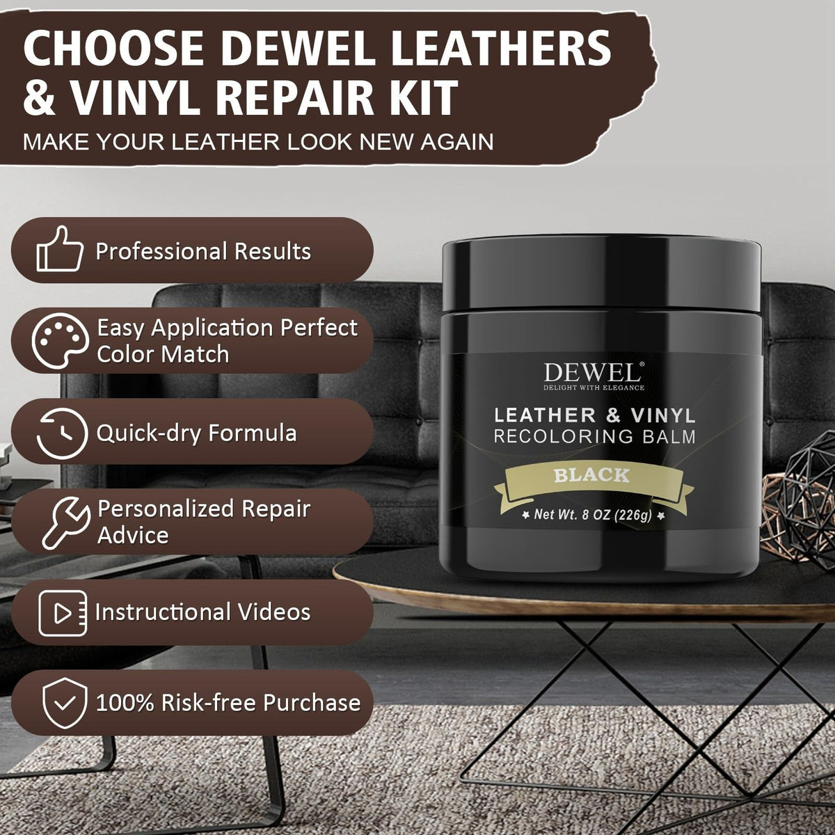 Leather Recoloring Balm for Faded and Scratched Leather - 8oz Black Restorer