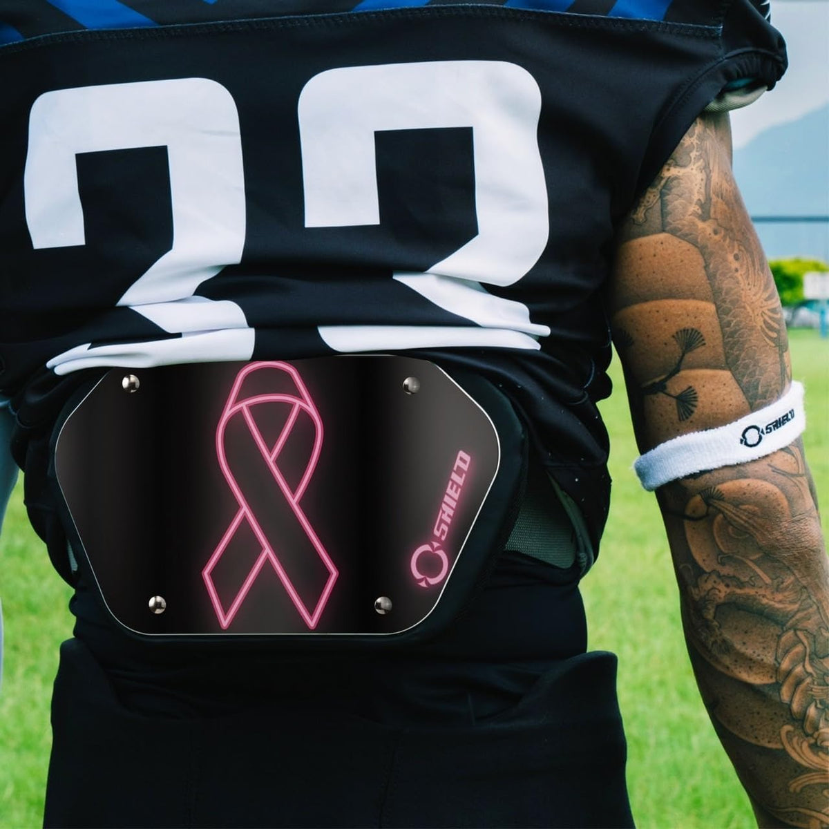 Youth Football Back Plate Impact-Resistant Lower Back Protector Pink Ribbon