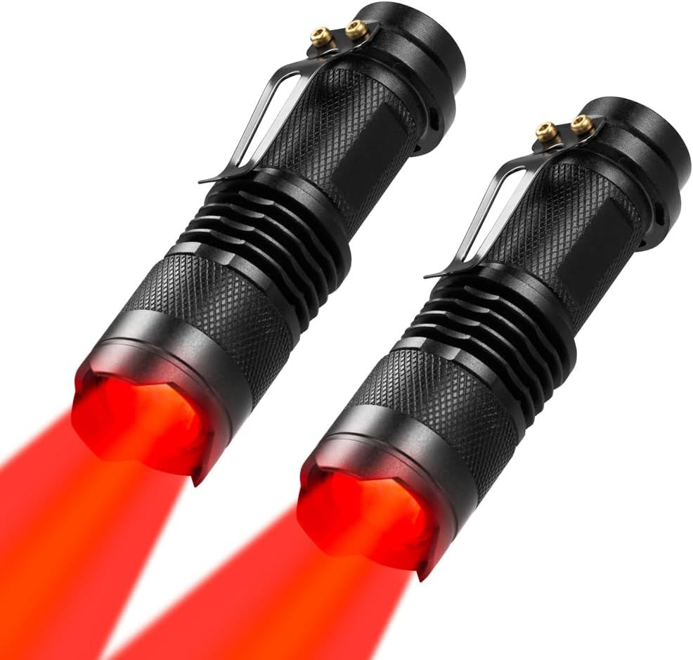 Red LED Flashlight 2 Pack Single Mode Zoomable Night Light for Animal Observation