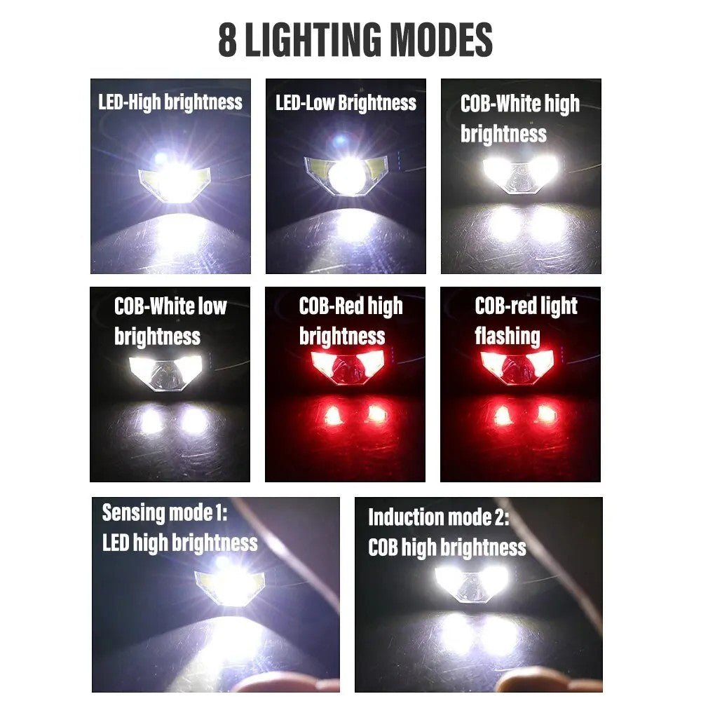 Rechargeable LED Headlamp with Red White Light Modes Waterproof Camping Light