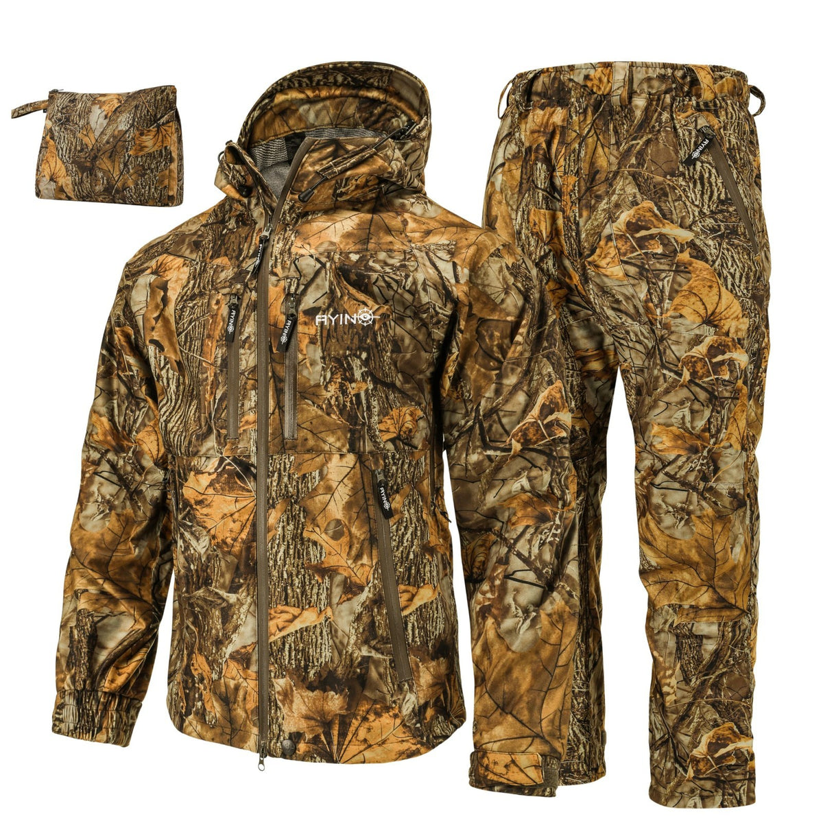 Silent Breathable Waterproof Camouflage Hunting Rain Suit with Pants and Jacket