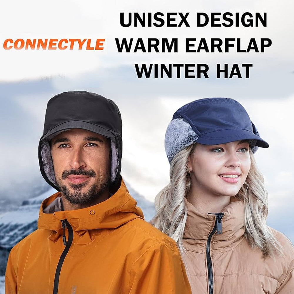 Men's Winter Hat with Visor and Earflaps - Waterproof, Insulated, Adjustable