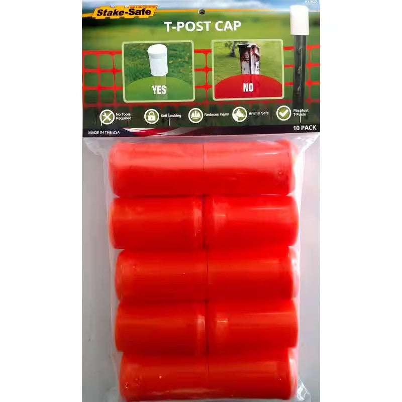 Orange Stake Caps Safety Covers for T Posts Rebar & Tent Stakes 10-Pack