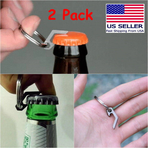 2 Pack Mini Stainless Steel Bottle Opener Keychains - Lightweight & Portable