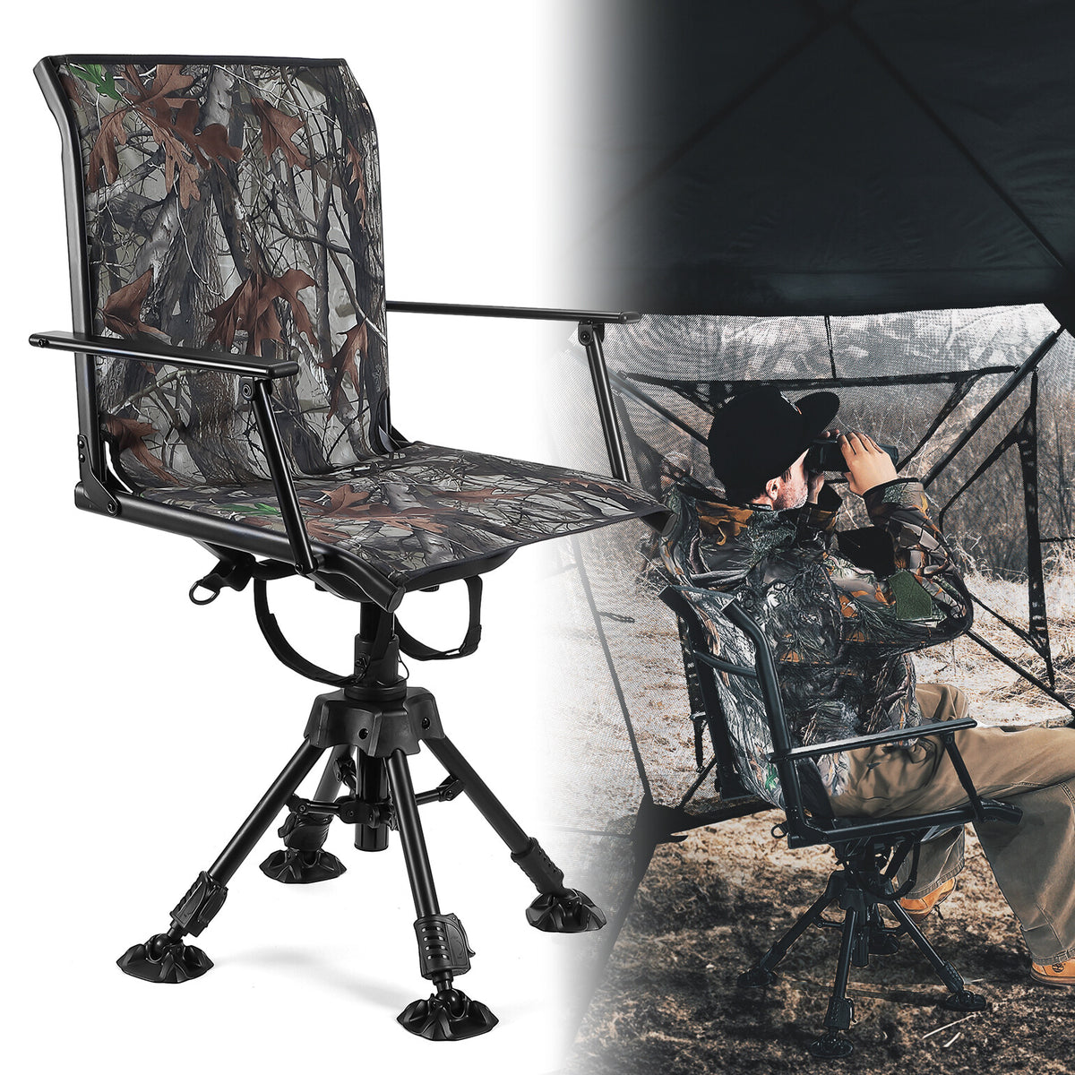 Camping & Hunting Chair 360° Swivel Foldable Adjustable Height Outdoor Seat