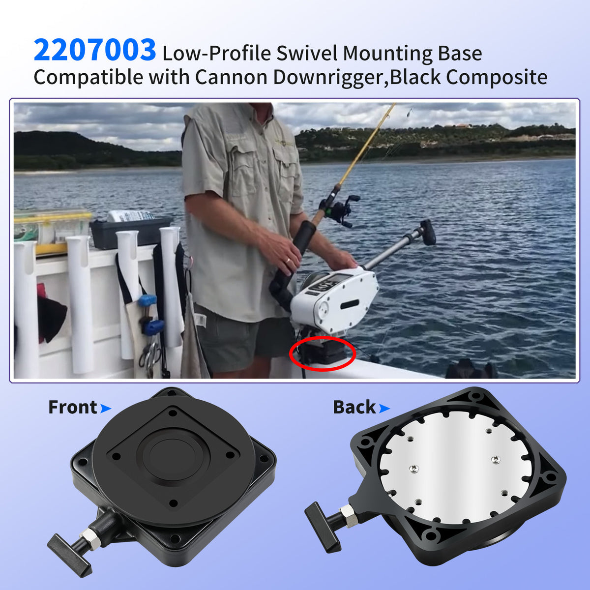 Marine Downrigger Mount Base with Swivel and Locking Points - 2 Pack