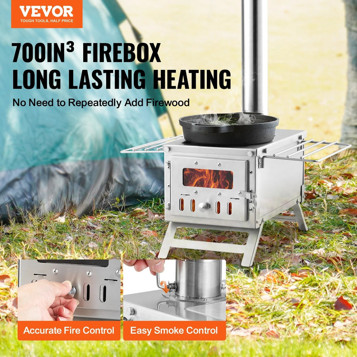 Portable Wood Stove for Camping Tent Stainless Steel Outdoor Heater & Cooker