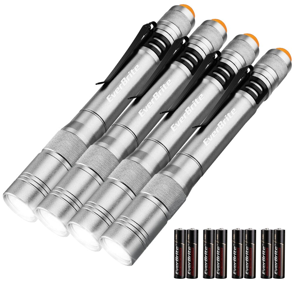 LED Pocket Flashlights 4-Pack with Aluminum Body, Clip, 100 Lumens