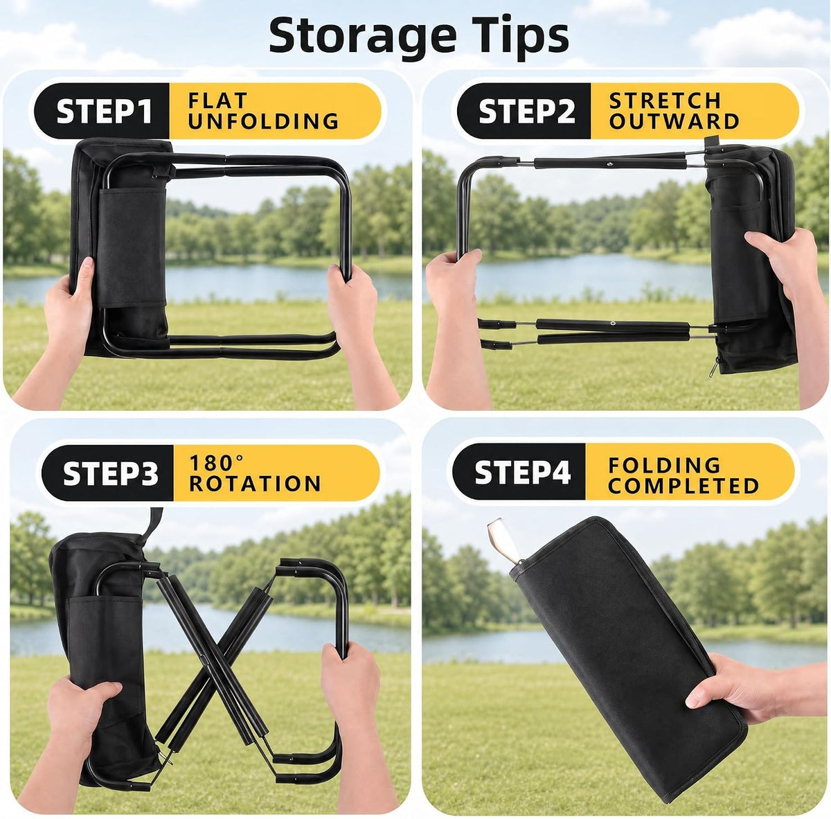 Portable Collapsible Stool for Camping Hiking Fishing - 2 Pack