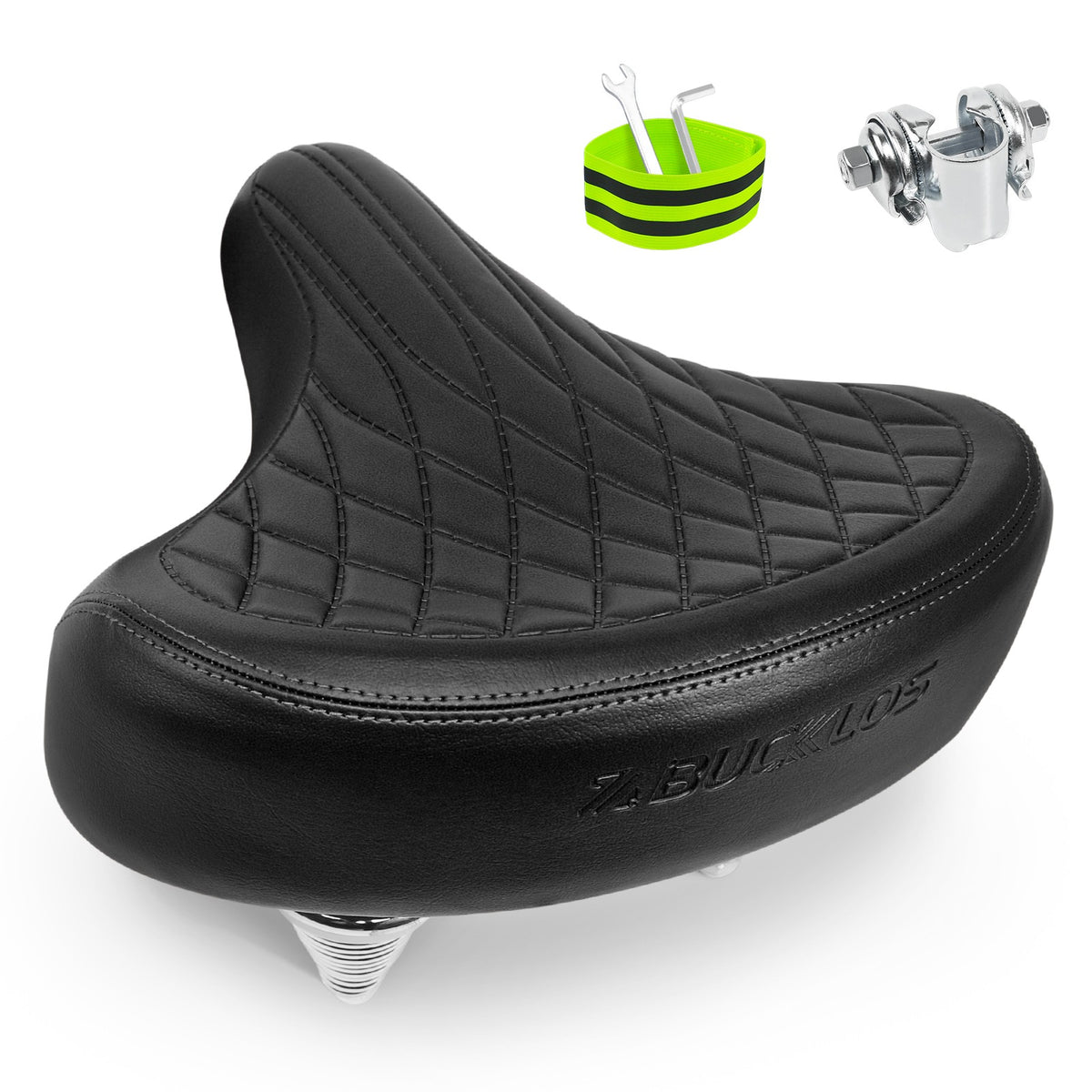 Ergonomic Wide Cruiser Bike Seat with Spring Shock Absorption and Leather Cushion