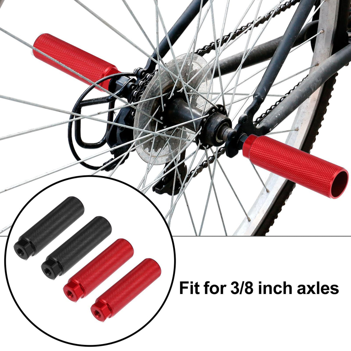 Aluminum Alloy Bicycle Foot Pegs for BMX MTB and Road Bikes 3/8 Inch Black Red Pair