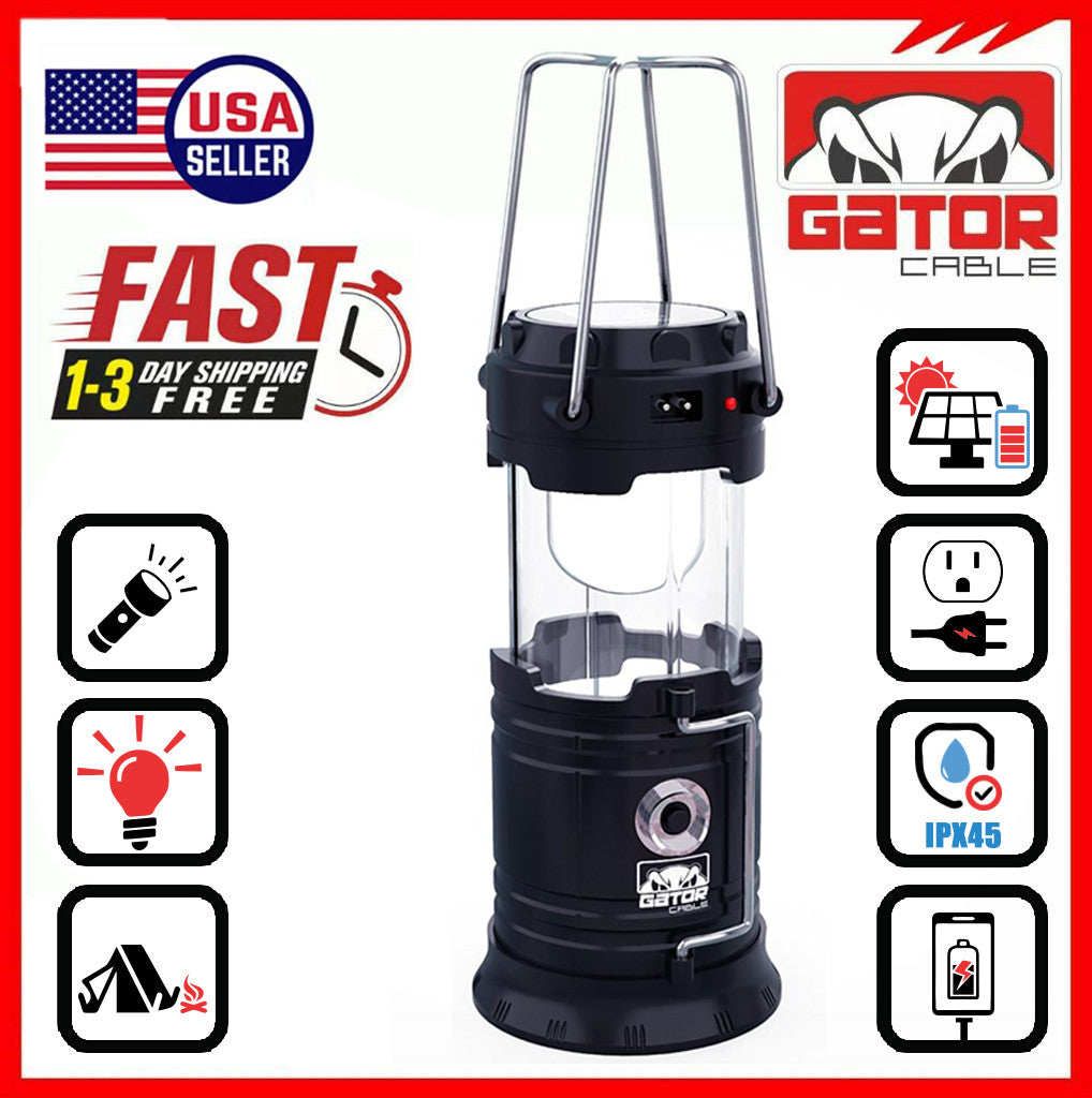 Rechargeable Solar Camping Lantern & Flashlight with Power Bank - 7 LED