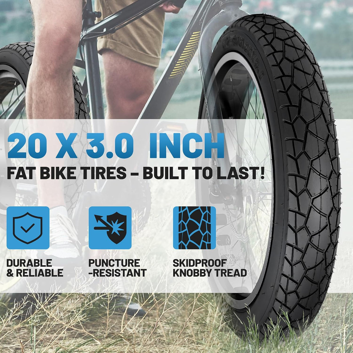 20 Inch Electric Bike Tire 3.0 Heavy Duty Snow Bicycle Tire for Fat Bikes