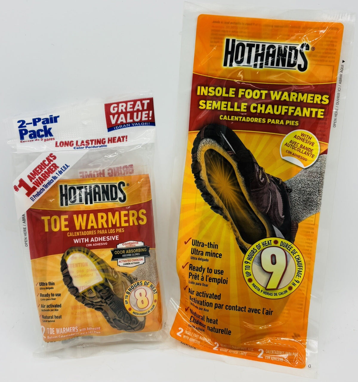Set of 2 HotHands Foot Warmers & Toe Warmers - Long-Lasting Hand & Foot Heating