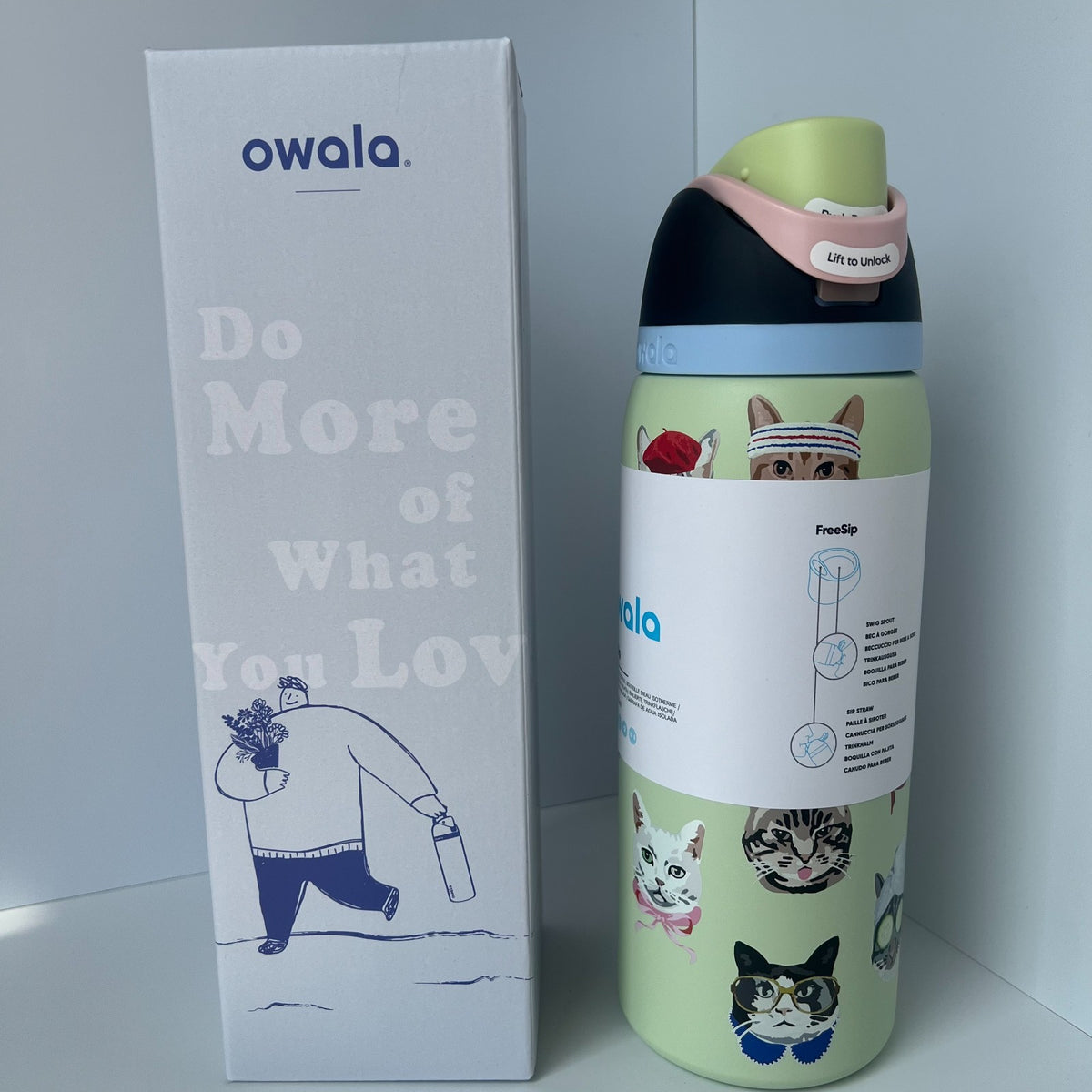 32oz Stainless Steel Cat Collage Water Bottle with Flip Lock Lid
