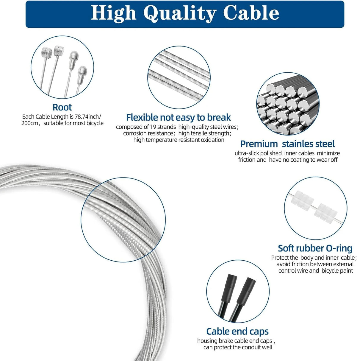 Universal Bike Brake Cables Set 4pcs Stainless Steel for MTB & Road Bikes
