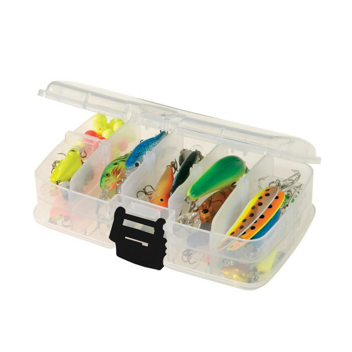 Small Double-Sided Tackle Box with Adjustable Compartments - Clear Plastic