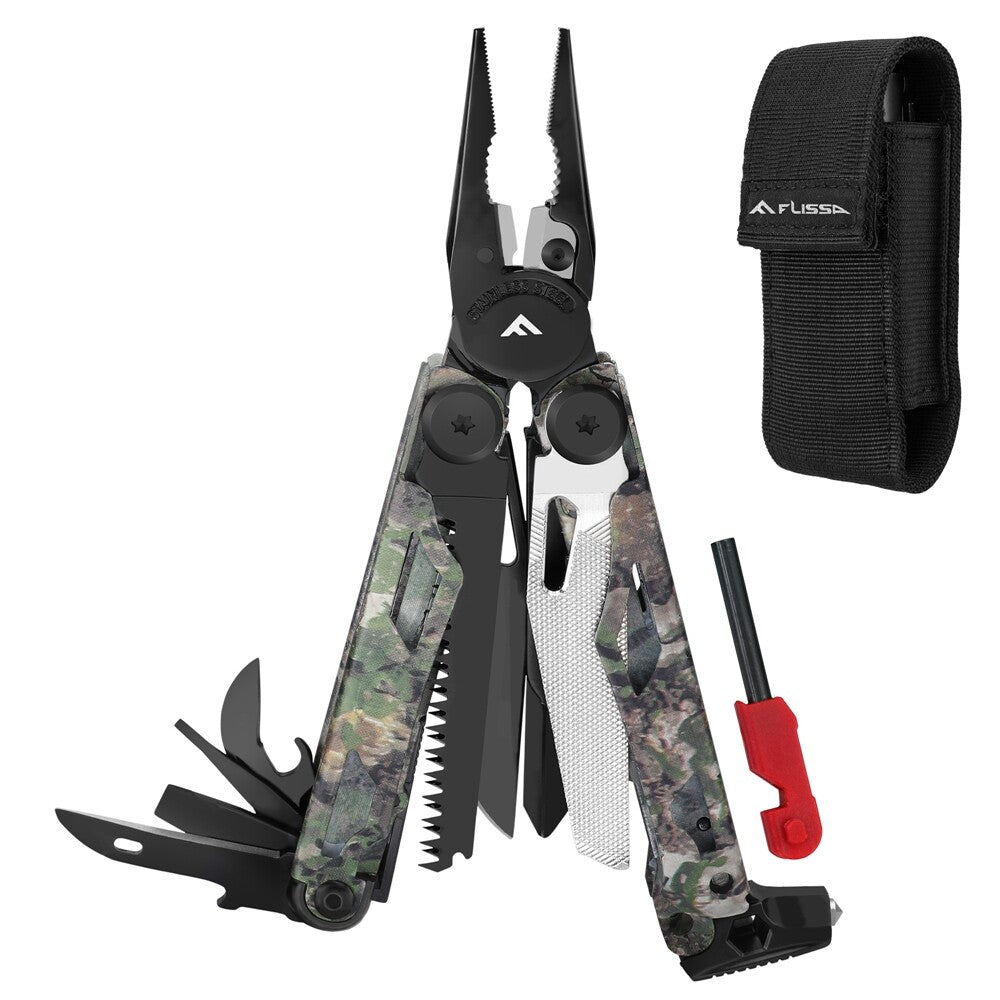 18-in-1 Camping Multitool Pliers with Fire Starter & Whistle, Camo