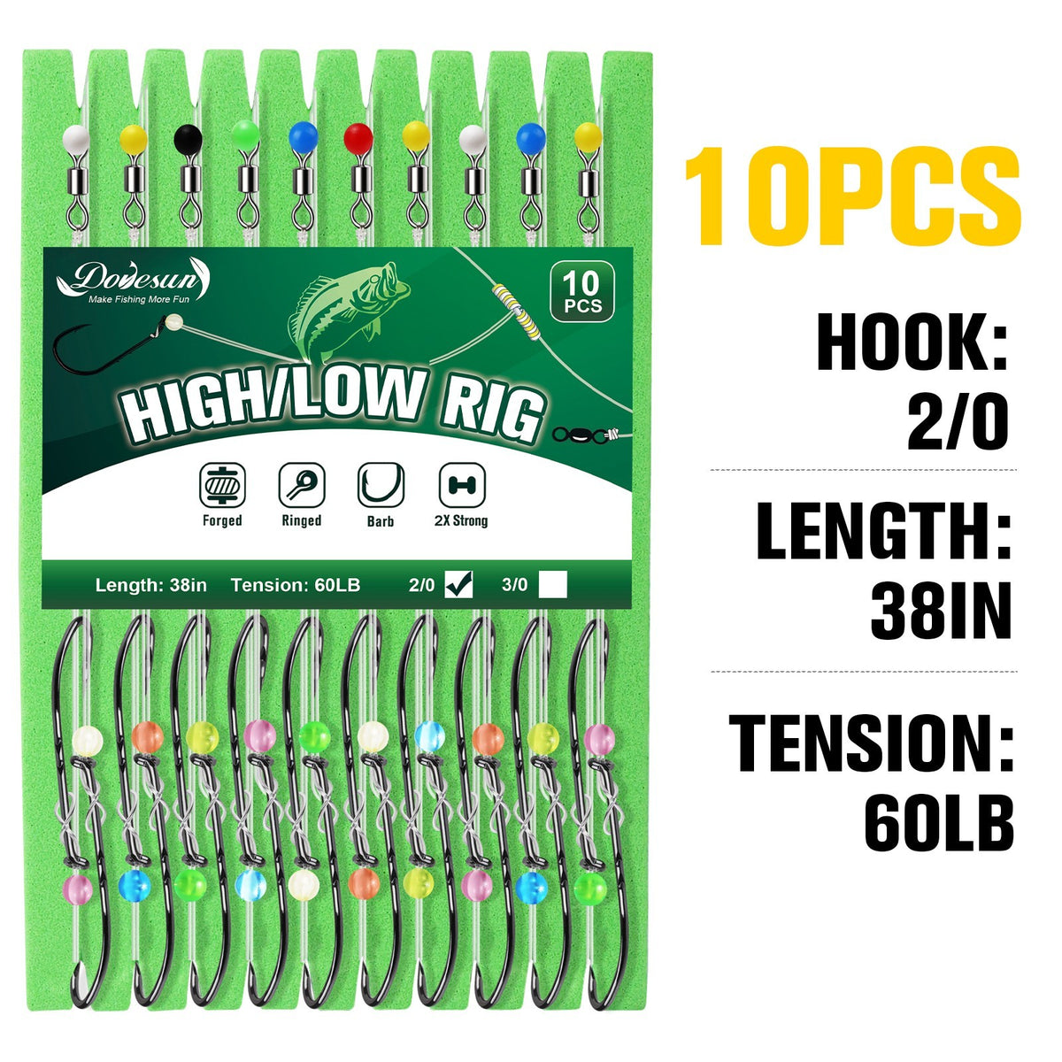 Pre-Rigged Surf Fishing Rig with Dual 2/0 Baitholder Hooks - Heavy-Duty Tackle