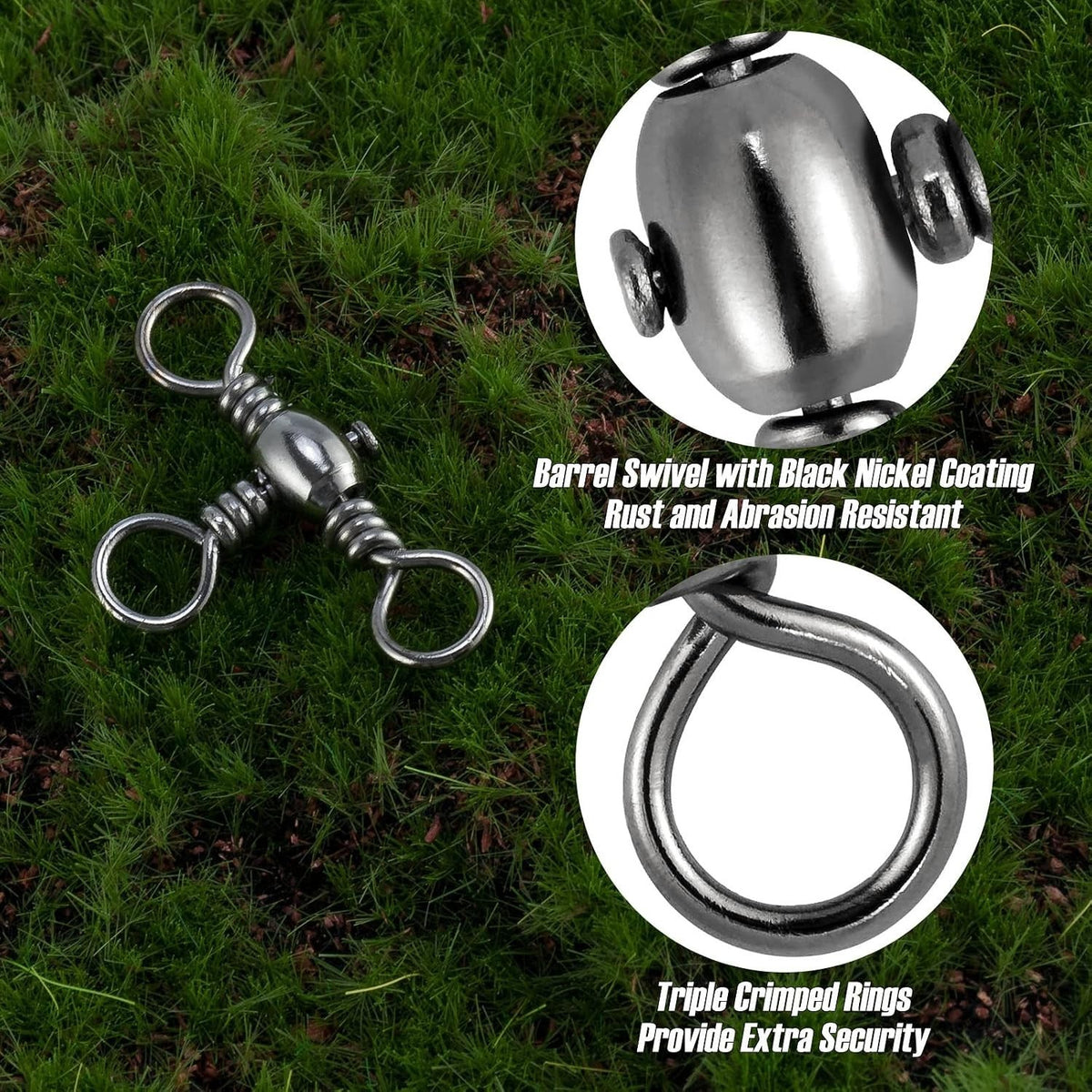 Heavy Duty 30 Pack 3-Way Barrel Swivels for Saltwater & Freshwater Fishing 35-175LB