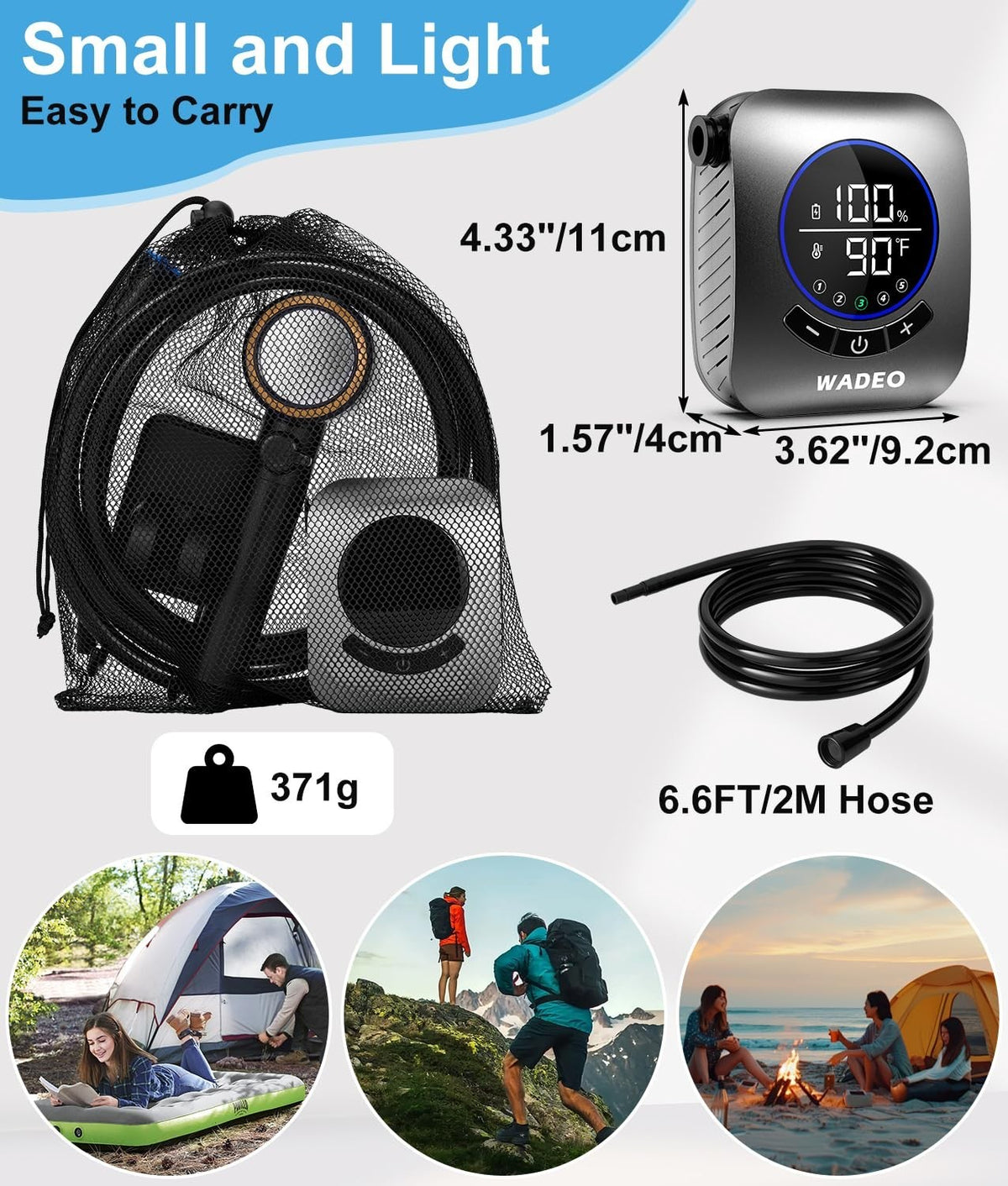 Rechargeable Portable Shower with 8000mAh Battery, 5 Pressure Levels & Digital Display