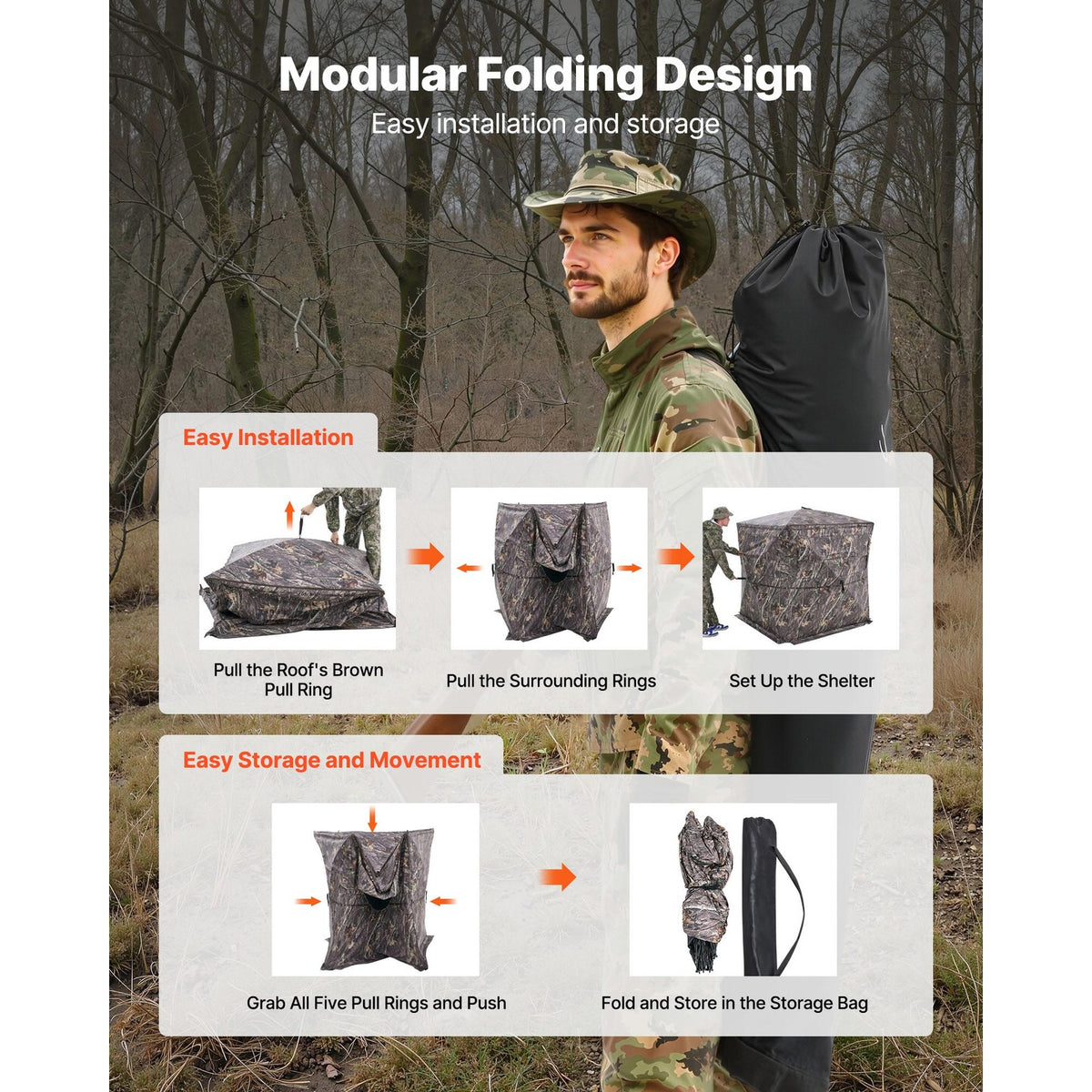 360° See-Through Hunting Blind for 4-5 Persons Ground Mesh Shelter