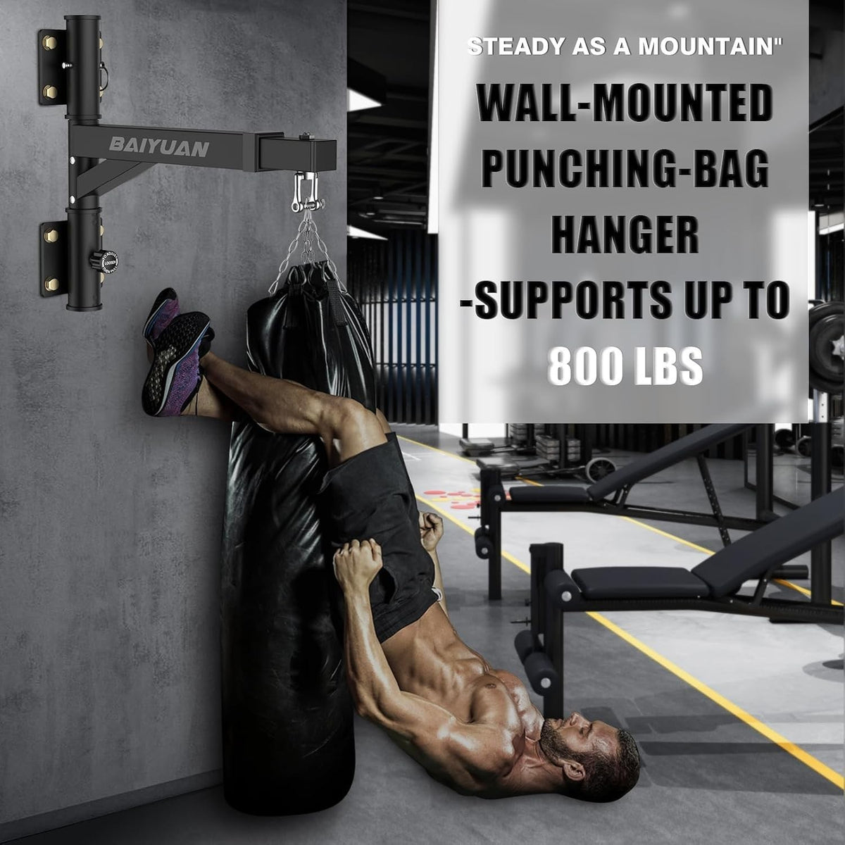 Heavy Duty Wall Mount Punching Bag Hanger Supports Up to 800lb Adjustable Steel Bracket