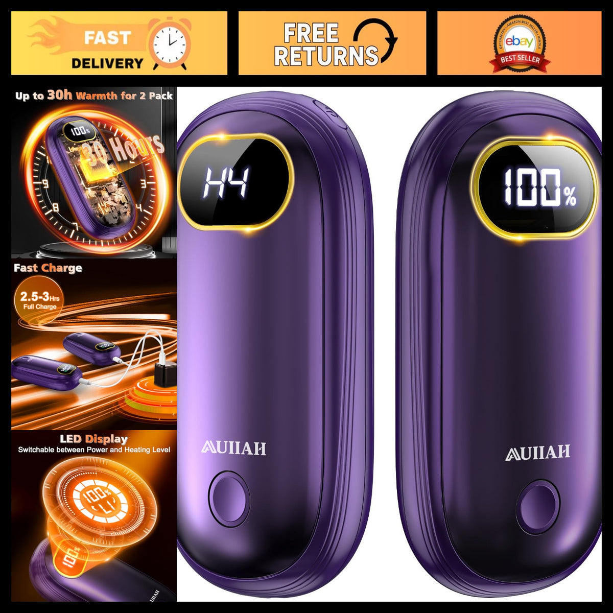 Rechargeable Hand Warmers 2 Pack - Dual-Sided Heating Up to 15 Hours
