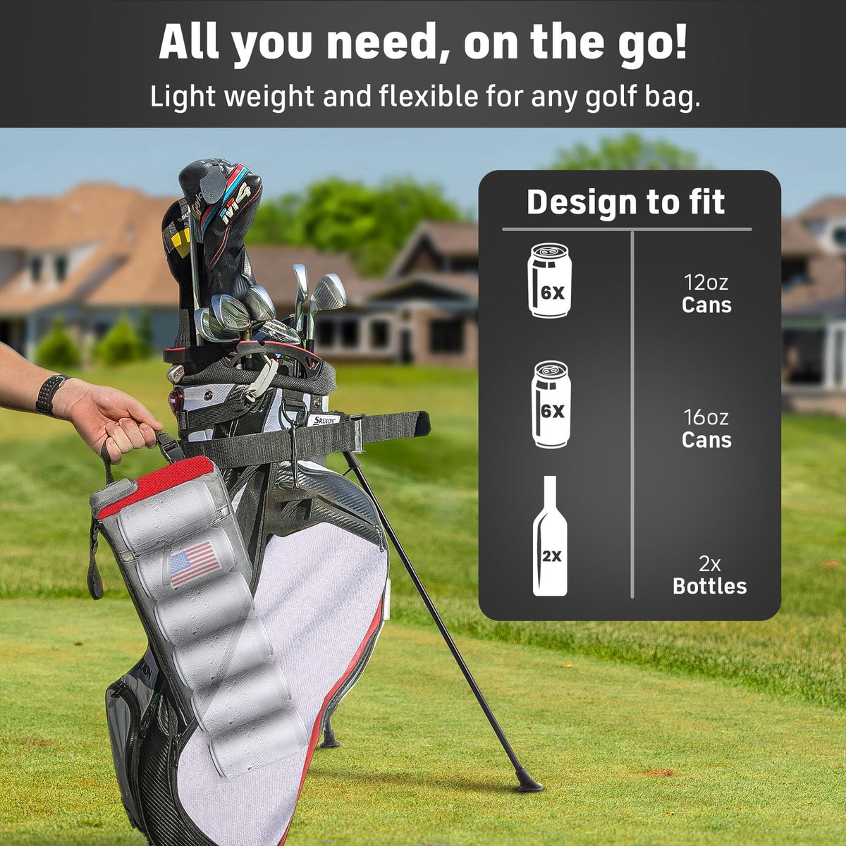 Insulated Golf Cooler Bag with Ice Pack - Slim, Reusable, Keeps Drinks Cold