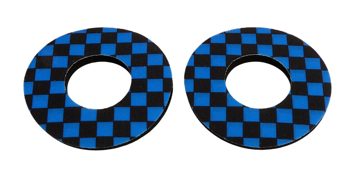 BMX Handlebar Foam Grip Donuts - Checkerboard Blue & Black Pair