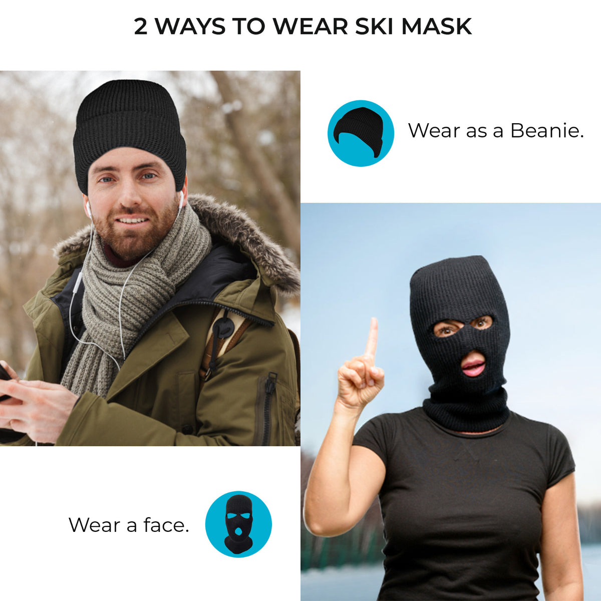 Full Face Ski Mask Winter Balaclava Hat Tactical 3 Hole Knitted Mask
