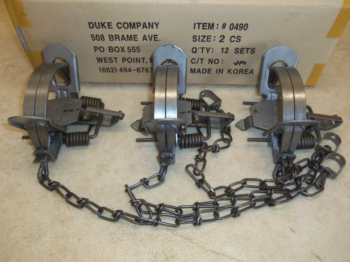3 Duke #2 Coil Spring Traps for Coyotes, Fox, Bobcat, Otter, Lynx, 5 1/4 Inch