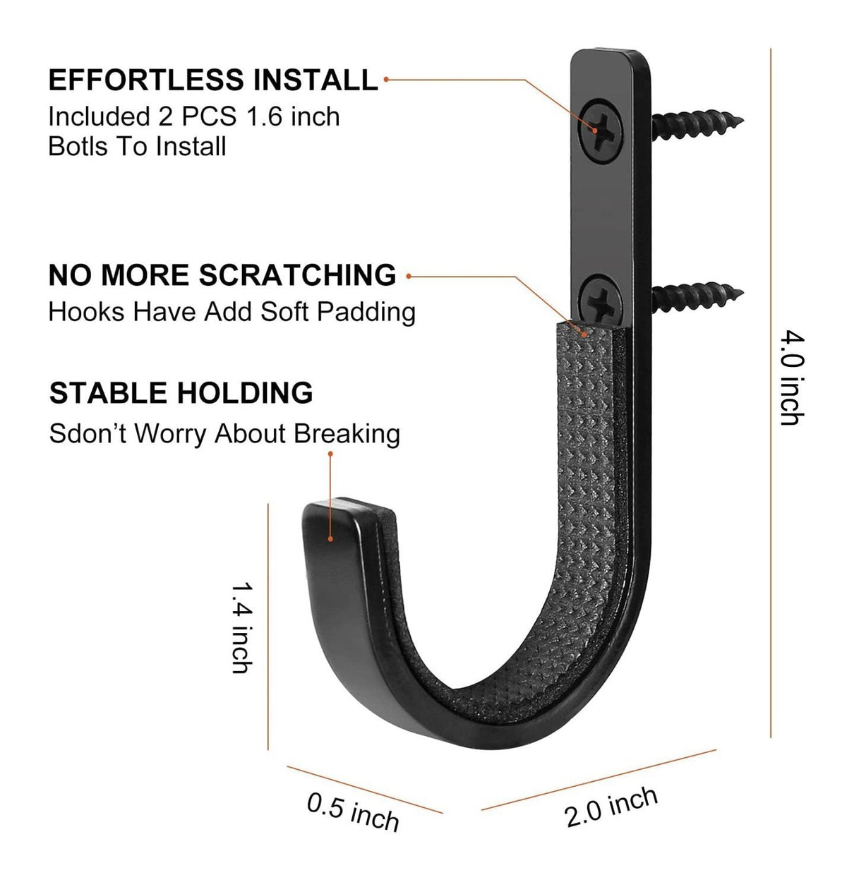 Wall Mount Gun Rack with Felt-Lined Hooks for Shotguns Rifles and Archery Bows