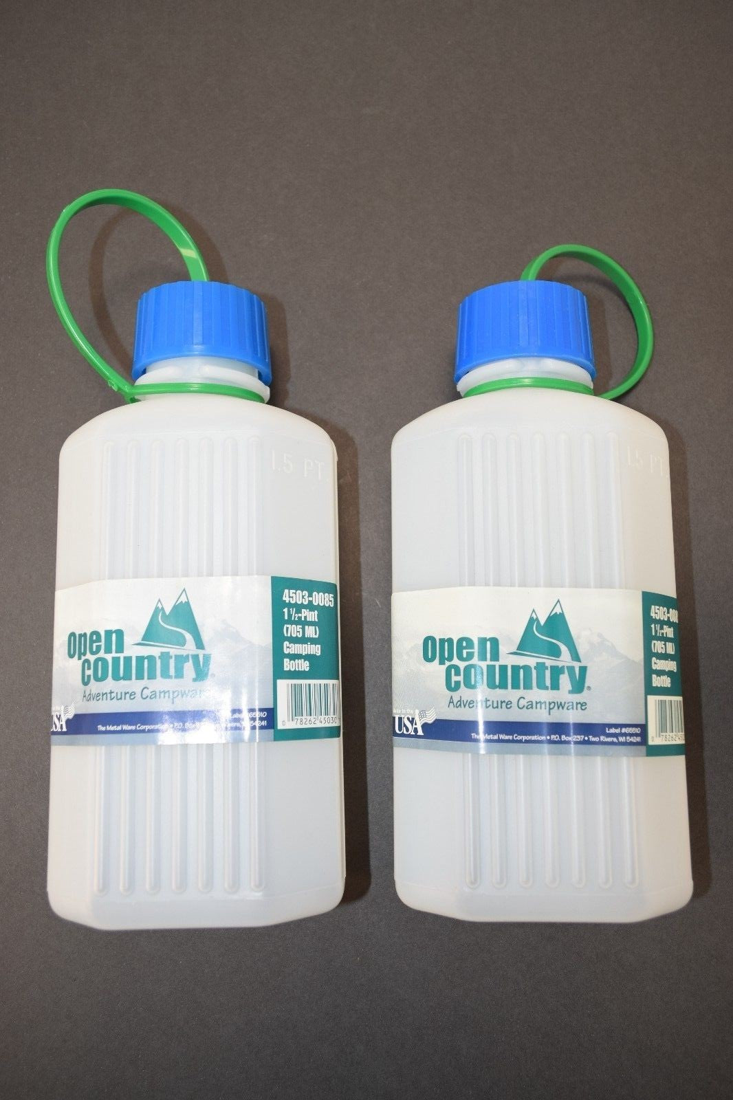 2 Pack Camping Water Bottles 1.5 Pint Durable Reusable Plastic with Stopper