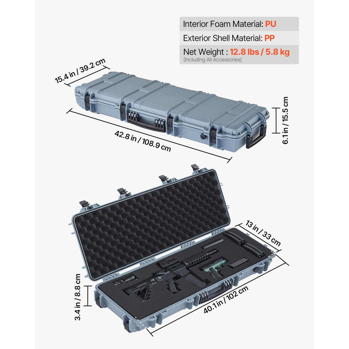 Waterproof Rifle Case with Custom Foam Inserts and Secure Locking